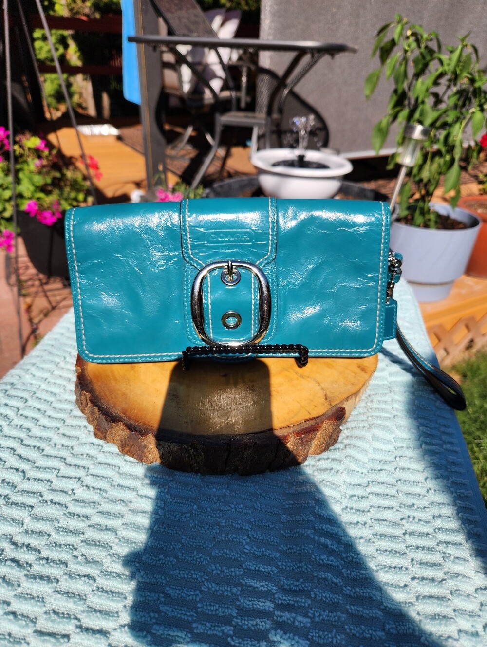Coach Bleecker Teal Leather Clutch with Buckle Detail - Picture 1 of 14